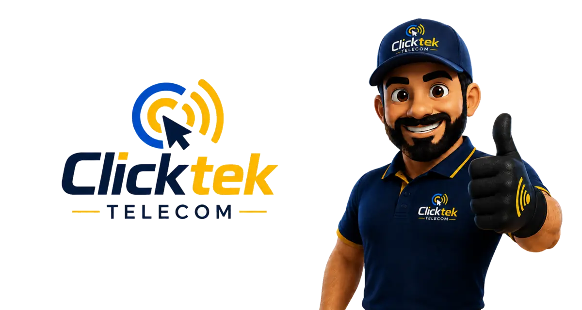 Logo ClickTek Telecom e mascote oficial